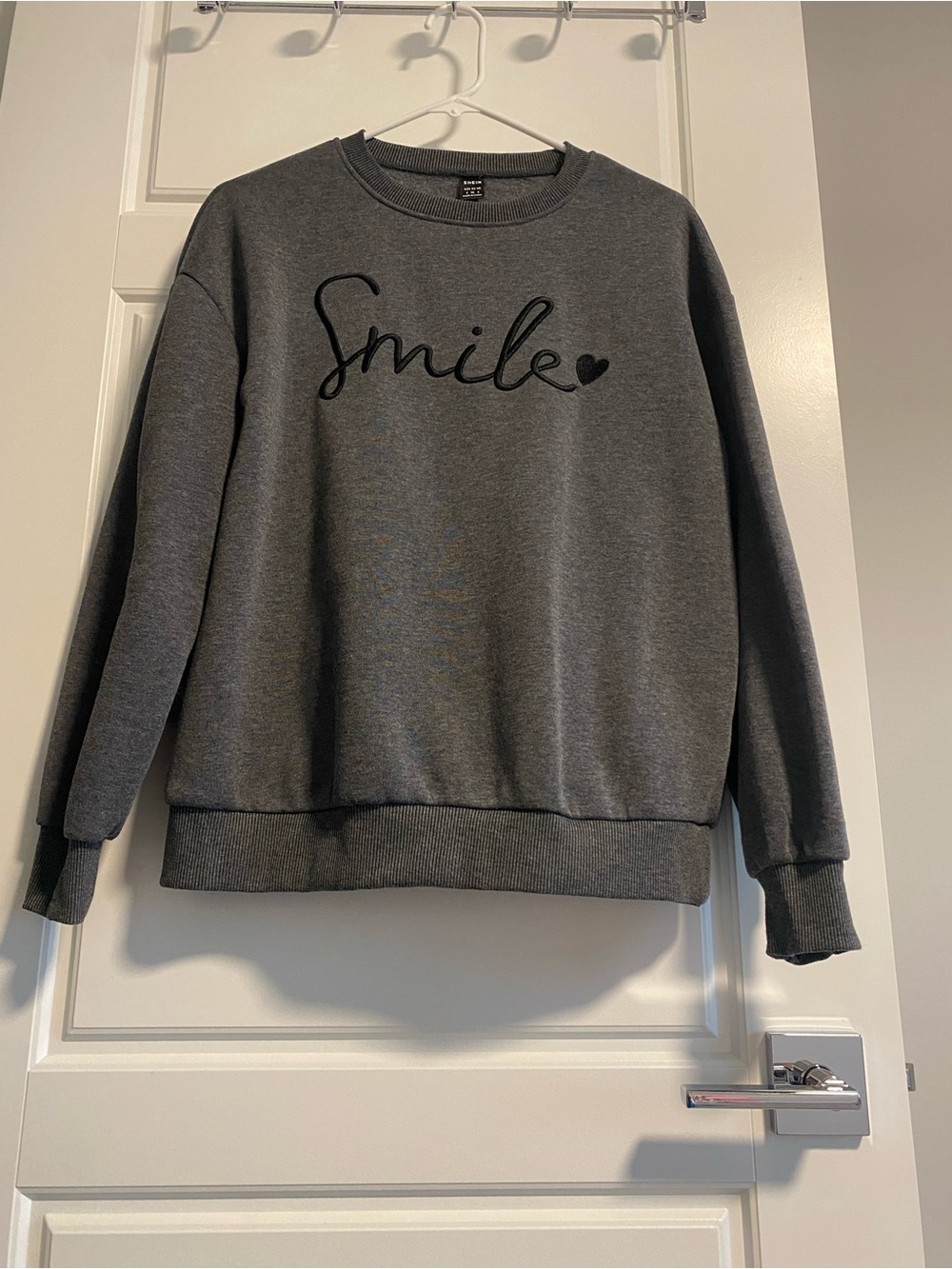 Smile Heart Embroidered Crewneck Sweater - Gray